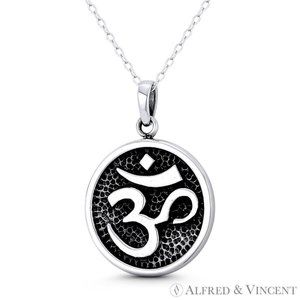 Om Aum Symbol Hindu / Buddhist Charm Pendant in Oxidized .925 Sterling Silver